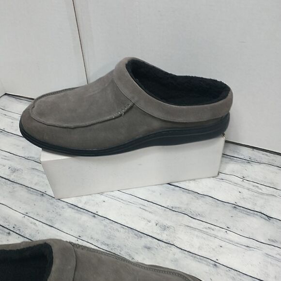 LB EVANS EDMONTON GRAY MEN'S SZ 12 LEATHER SLIPPERS 7530 FAUX FUR. - Picture 7 of 9